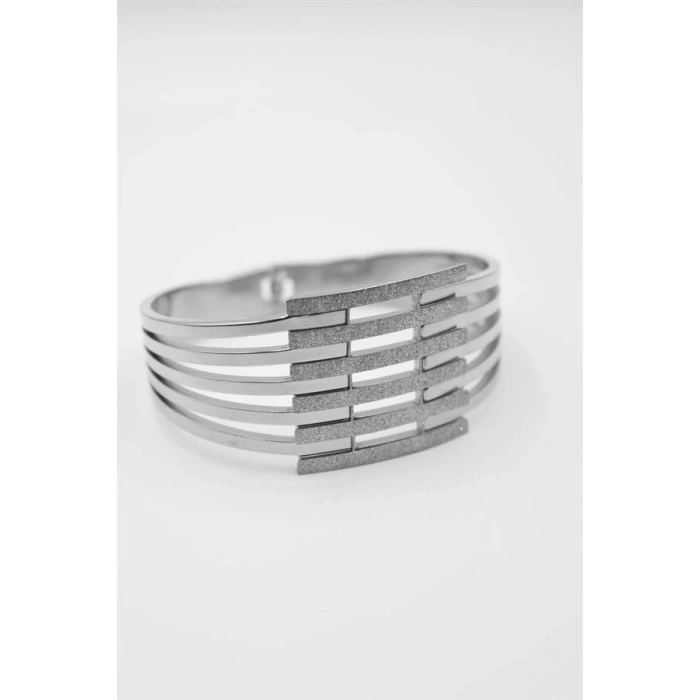 LitaeTrend Yaldızlı Kalın Kaburga Bilezik - Gümüş