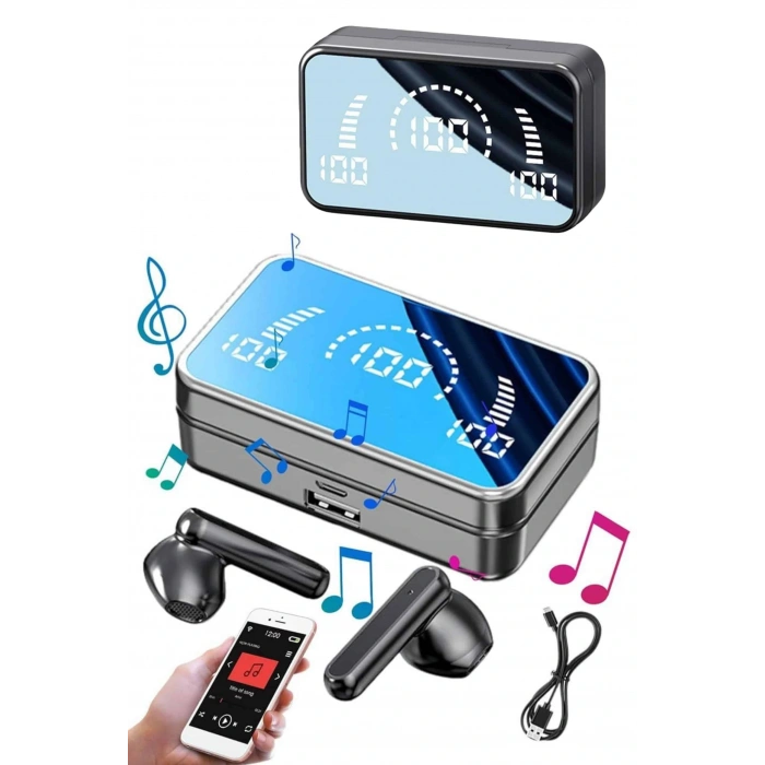 LitaeTrend Yeni Nesil Kablosuz Kulaklık Aynalı Powerbank Özellikli Bluetooth Bağlantılı Dijital Göstergeli