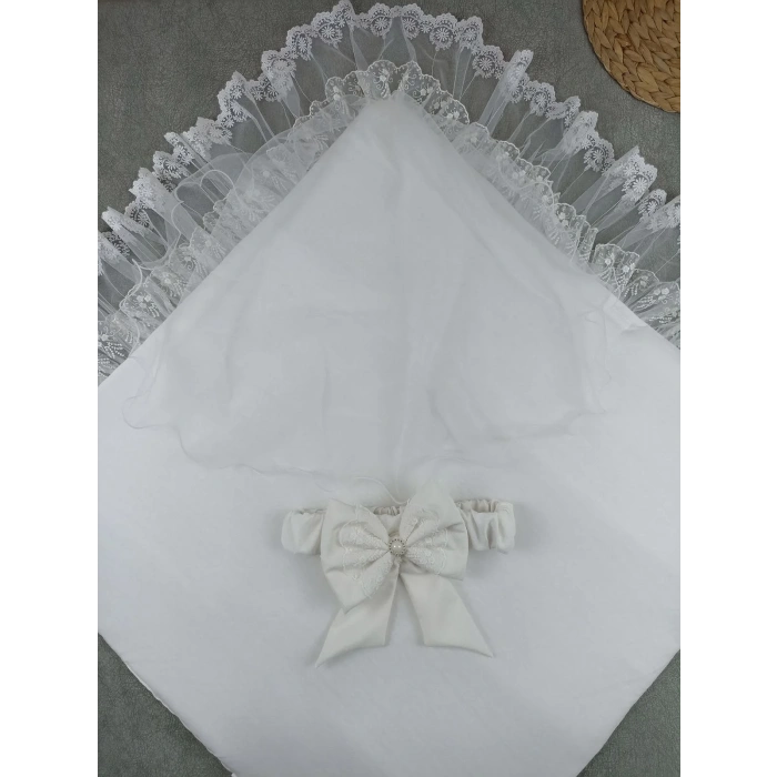 LitaeTrend Yenidoğan Bambu Taç Nakışlı Delüks Kundak Bebek Battaniyesi Ekru