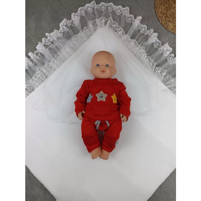 LitaeTrend Yenidoğan Bambu Taç Nakışlı Delüks Kundak Bebek Battaniyesi Ekru