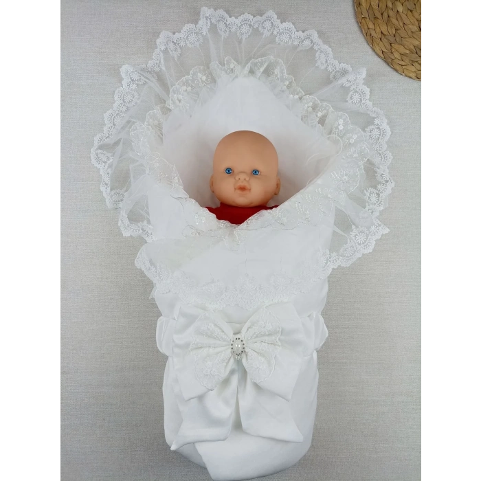 LitaeTrend Yenidoğan İpek Pamuklu İnci Lüks Kundak Bebek Battaniyesi Ekru