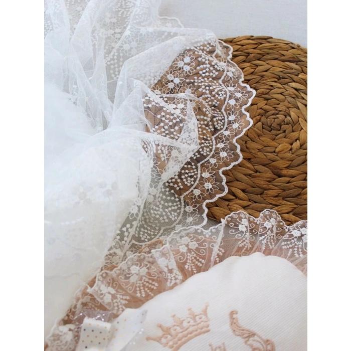 LitaeTrend Yenidoğan Nil Taç Nakışlı Kundaklı Trilüks 3lü Alt Açma Seti Bej