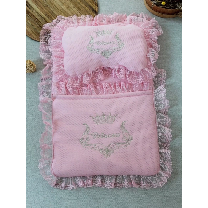 LitaeTrend Yenidoğan Sahra Taç Nakışlı Trilüks 2li Alt Açma Seti Pembe