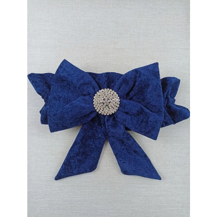 LitaeTrend Yenidoğan Saray Kadife Taç Nakışlı İnci Fiyonklu Çift Dantel Duvak Trilüks Kundak Bebek Battaniyesi Lacivert