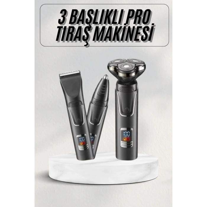 LitaeTrend Yüksek Performanslı 3 Başlıklı Profesyonel Şarjlı Islak ve Kuru Kullanıma Uygun