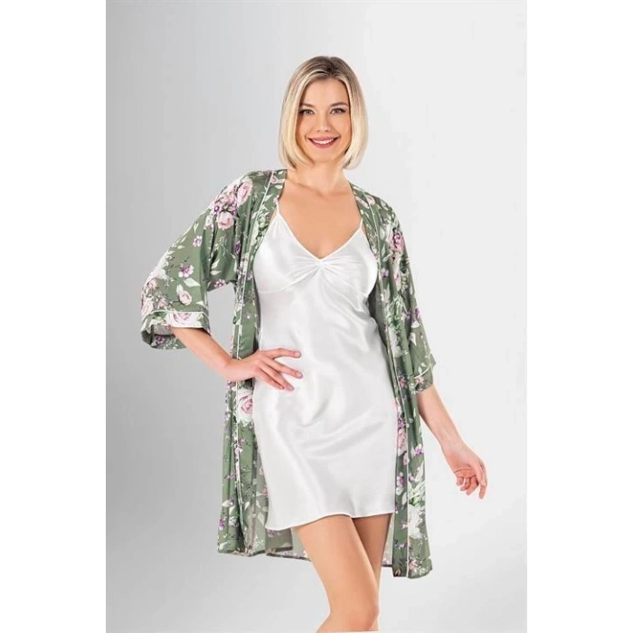 Litae Desenli Saten 2li Kısa Sabahlık Takımı