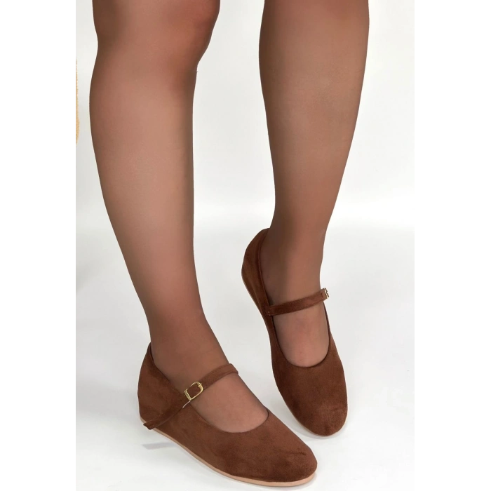 HERŞEYTREND Lossa Taba Süet Kemerli Babet Ayakkabı