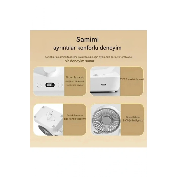 Masaüstü Dijital Ekranlı Çift Fanlı Led Işıklı Soğutucu Fan Ev Ofis Şarjlı Vantilatör