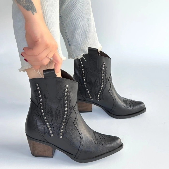 Matin Siyah Cilt Topuklu Bot