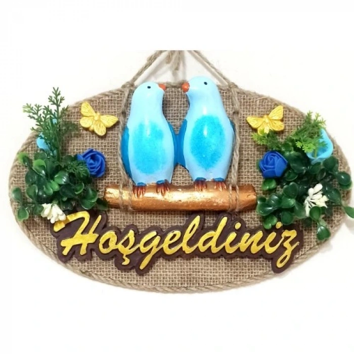 HERŞEYTREND Mavi Kuşlu Hoşgeldiniz Yazılı Kapı Süsü
