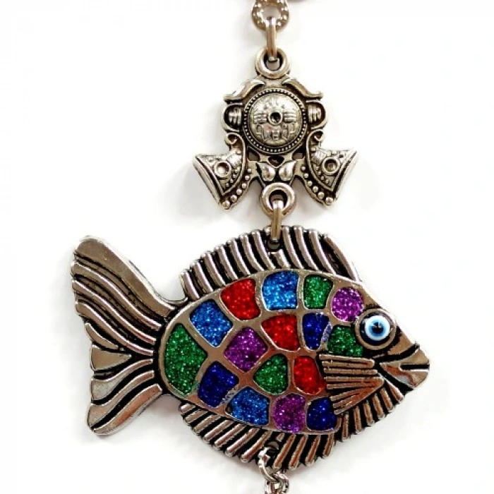 HERŞEYTREND Mavi Nazar Boncuklu Balık Figürlü Mini Balık Duvar Süsü