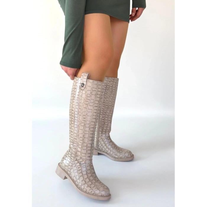 HERŞEYTREND Metta Bej Cilt Desenli Çizme