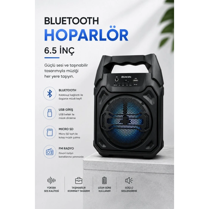Mikrofonlu Bluetooth Ses Sistemli USB, Micro SD, FM ve Uzun Pil Ömrü