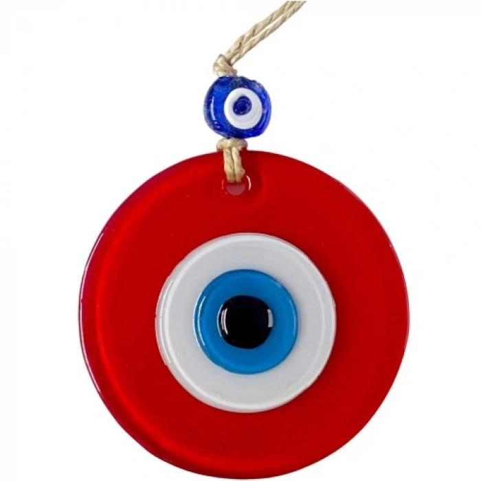 HERŞEYTREND Mini Boy Kırmızı Nazar Boncuklu Duvar Süsü 10 Cm Cam Duvar Dekoru