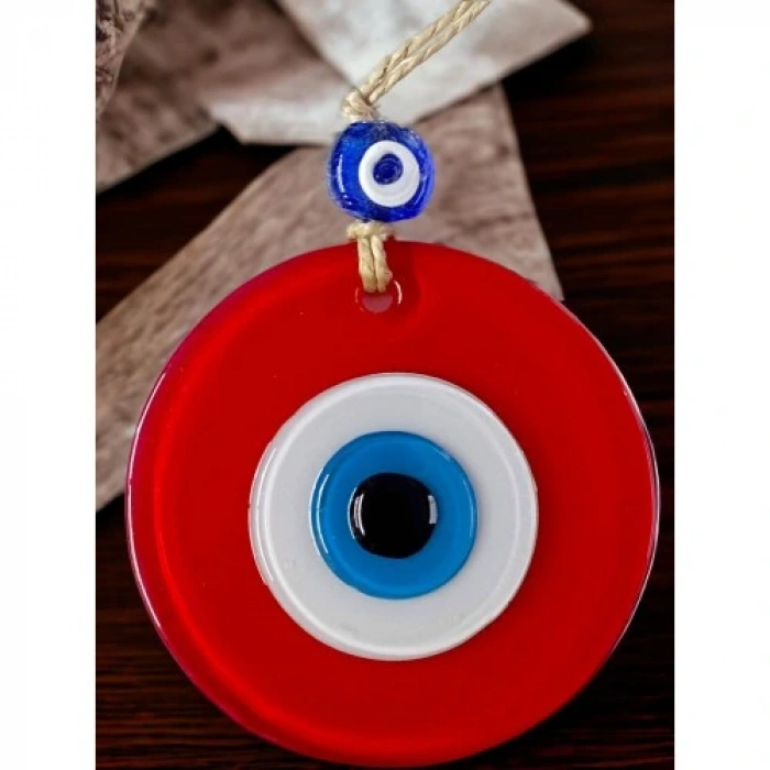 HERŞEYTREND Mini Boy Kırmızı Nazar Boncuklu Duvar Süsü 10 Cm Cam Duvar Dekoru