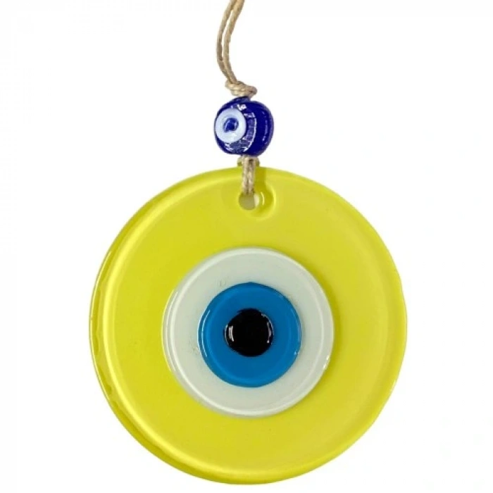 HERŞEYTREND Mini Boy Sarı Nazar Boncuklu Duvar Süsü 10 Cm Cam Duvar Dekoru
