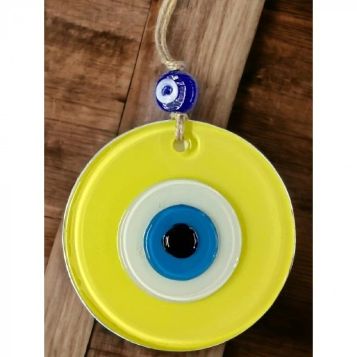 HERŞEYTREND Mini Boy Sarı Nazar Boncuklu Duvar Süsü 10 Cm Cam Duvar Dekoru