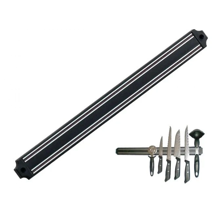 Mutfak Duvarına Monte Mıknatıslı Geniş Bıçak Tutucu Stand - 55 Cm - Siyah - Paslanmaz Çelik