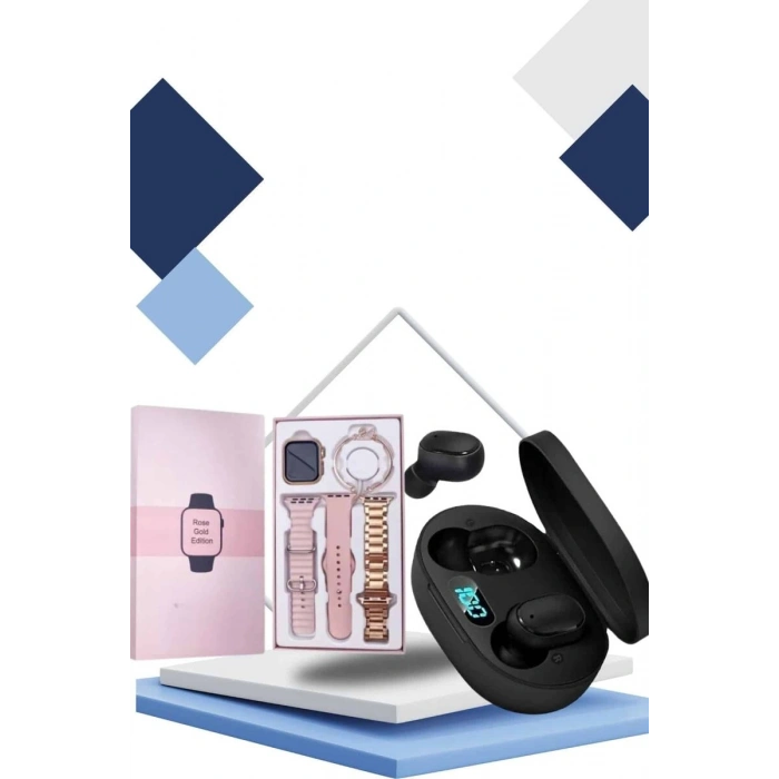 Nabız Ölçer Hediye Bileklikli Akıllı Saat ve Dijital Göstergeli Bluetooth Kulaklık Çoklu Şarj Girişi