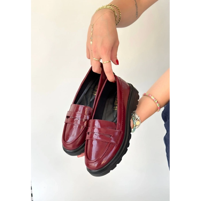 Narli Bordo Rugan Oxford Ayakkabı