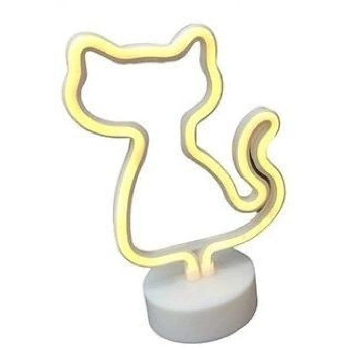 Neon Işıklı Kedi Lamba Pil+usb Pembe Işık Mz-122
