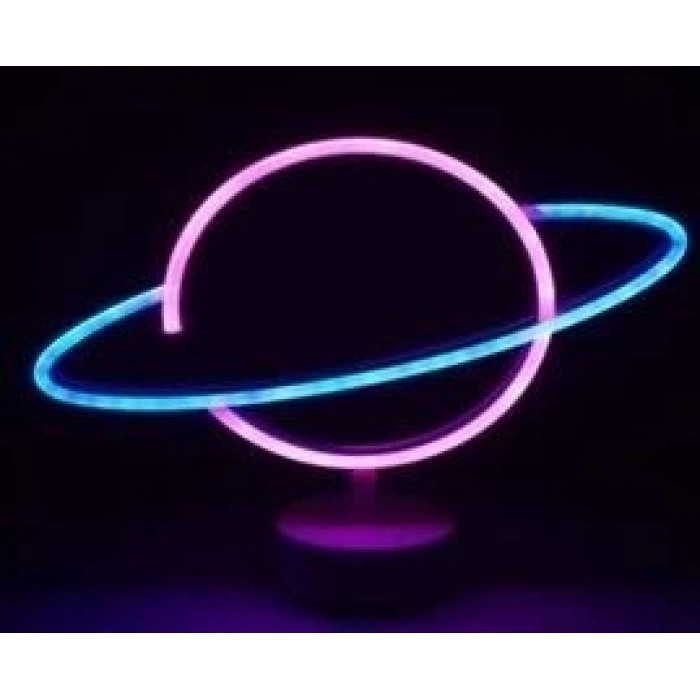 Neon Işıklı Satürn Lamba Pil+usb Mz-n15