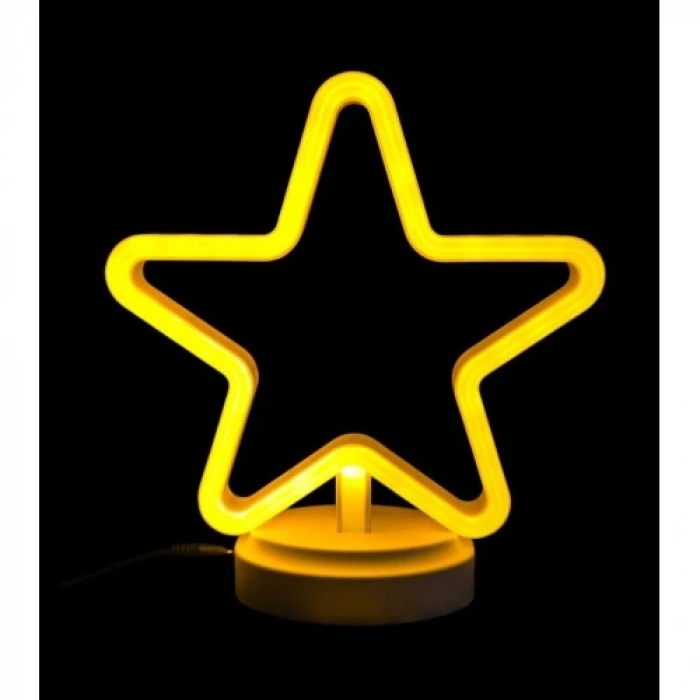HERŞEYTREND Neon Işıklı Yıldız Masa Gece Lambası Pil+Usb