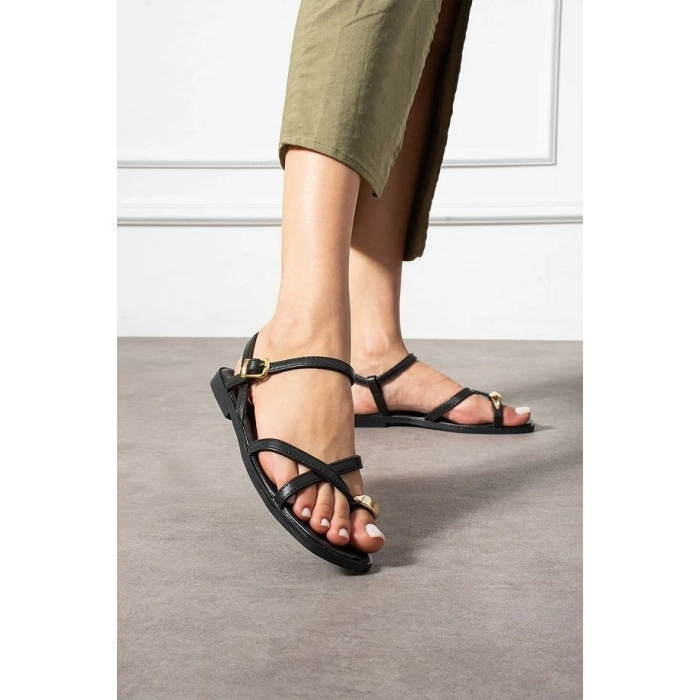 Nordi Siyah Cilt Kemerli Sandalet