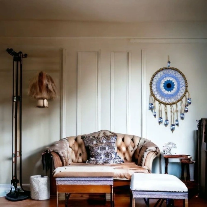 HERŞEYTREND Örgülü Duvar Süsü Buz Mavisi Örgü Duvar Süsü