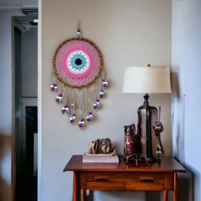 HERŞEYTREND Örgülü Duvar Süsü Pembe Boncuklu Duvar Dekoru