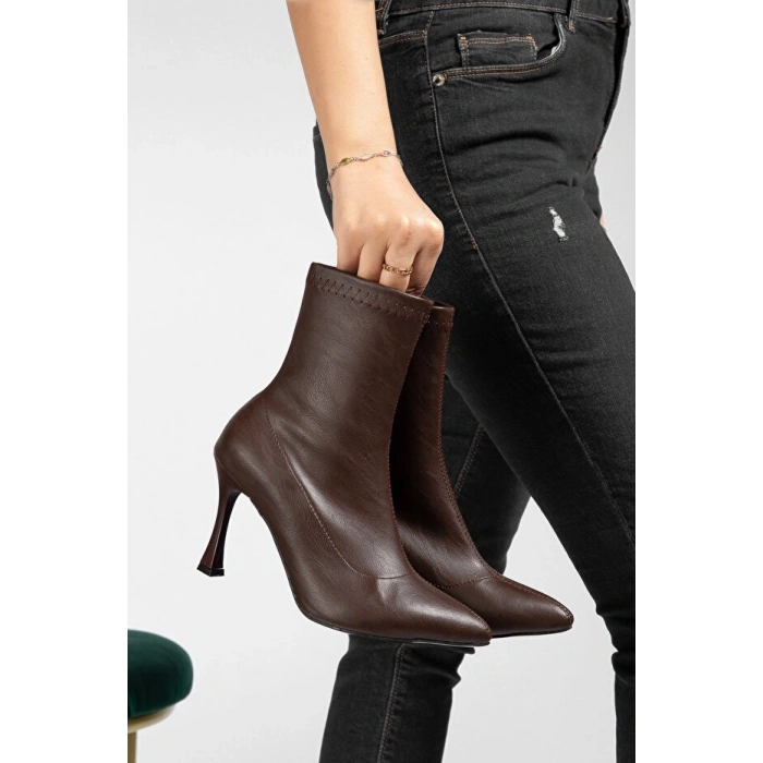 HERŞEYTREND Orjen Kahverengi Cilt Streç Topuklu Bot