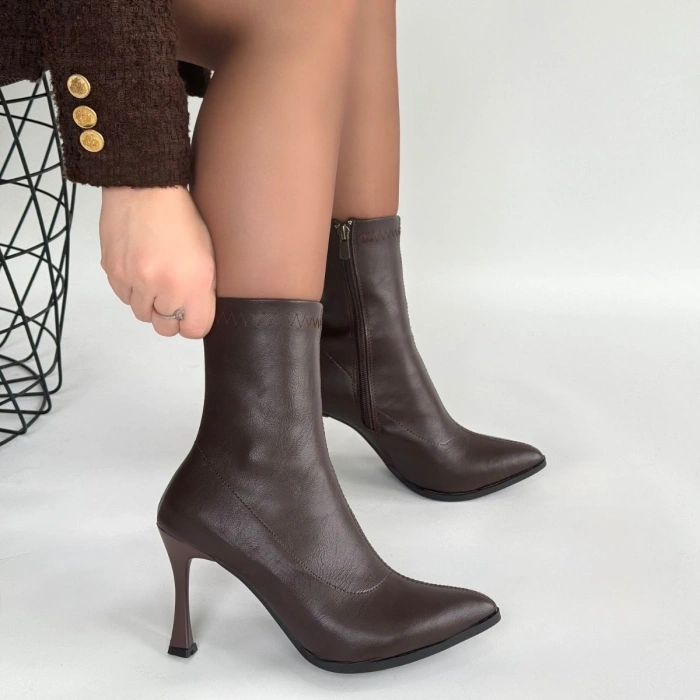 HERŞEYTREND Orjen Kahverengi Cilt Streç Topuklu Bot