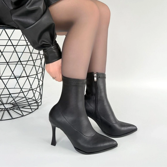 HERŞEYTREND Orjen Siyah Cilt Streç Topuklu Bot