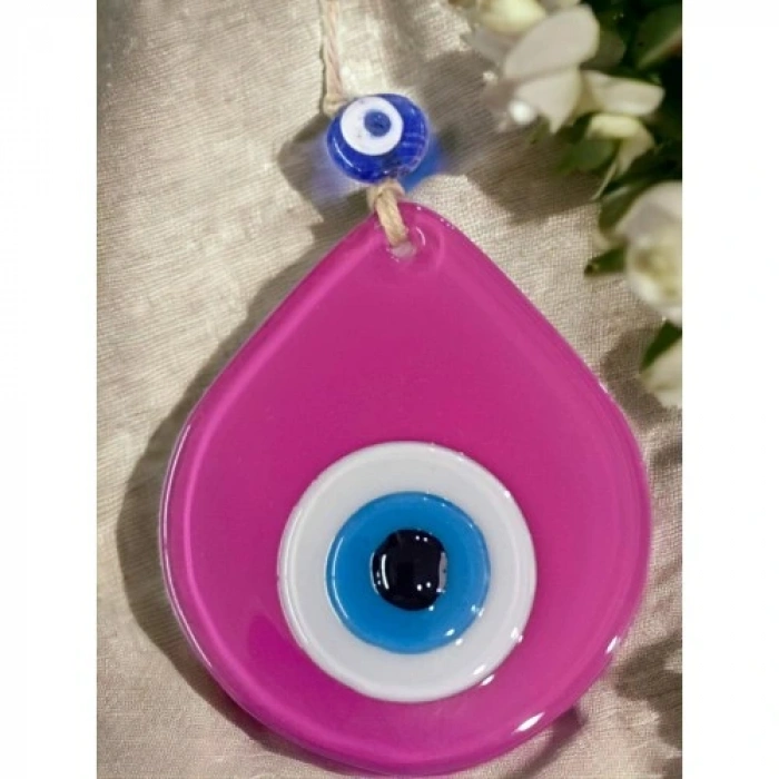 HERŞEYTREND Orta Boy Pembe Damla Desen Nazar Boncuklu Duvar Dekoru Cam Duvar Süsü