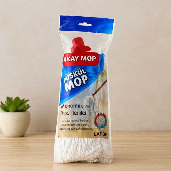 Pamuklu Püsküllü Mop Başlığı 23cm Orta-Large (Klasik Sap)