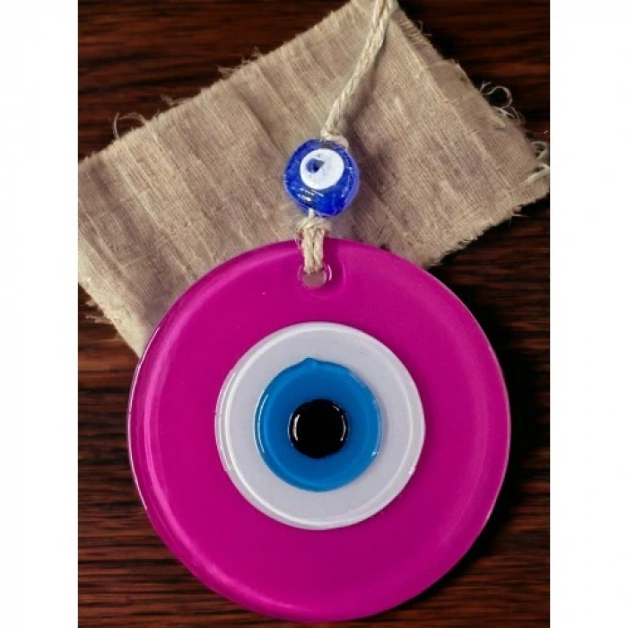 HERŞEYTREND Pembe Nazar Boncuklu Duvar Süsü 10 Cm Cam Duvar Dekoru