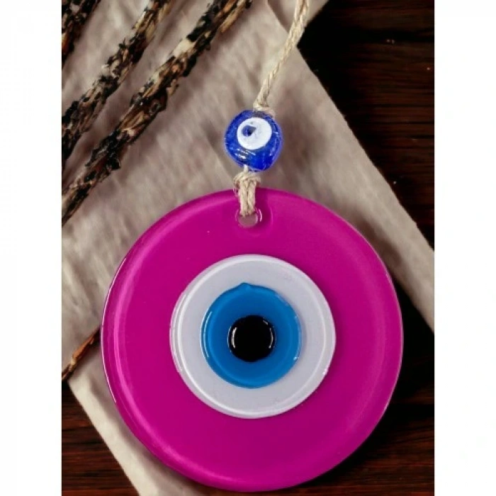 HERŞEYTREND Pembe Nazar Boncuklu Duvar Süsü 10 Cm Cam Duvar Dekoru