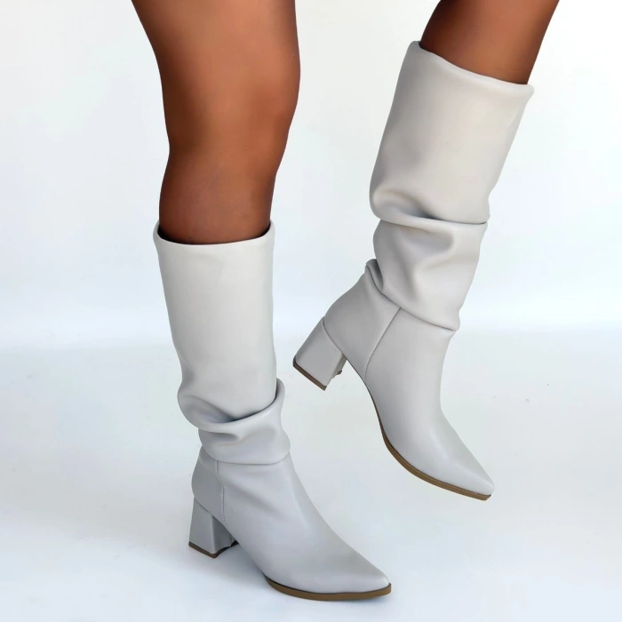 HERŞEYTREND Pitay Bej Cilt Topuklu Çizme