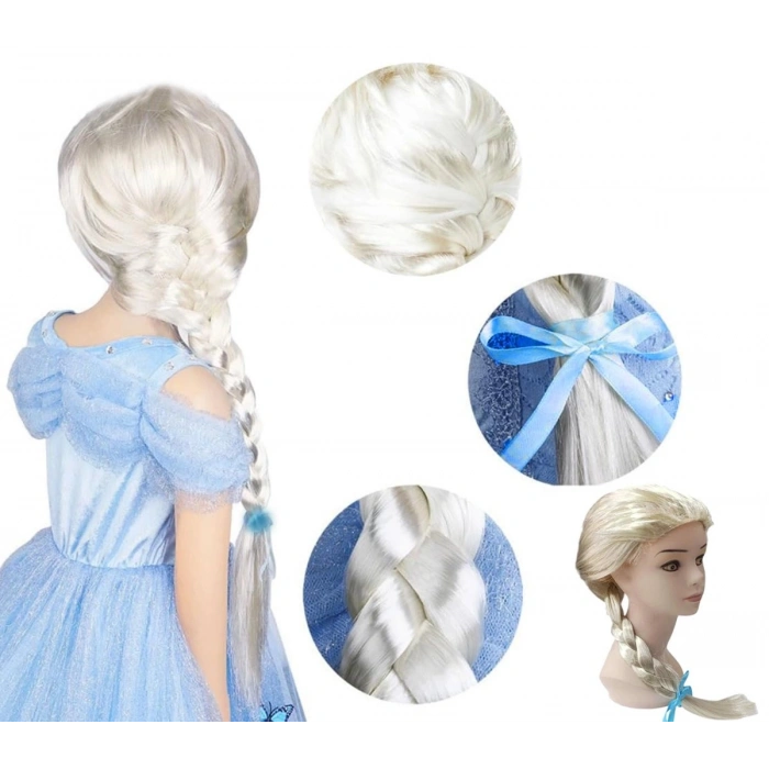 Platin Altın Dore Renk Karlar Ülkesi Elsa Frozen Peruğu Çocuk Boy