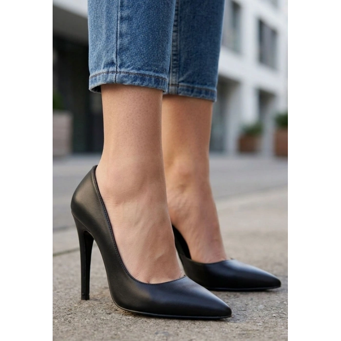Pley Siyah Cilt Stiletto Ayakkabı