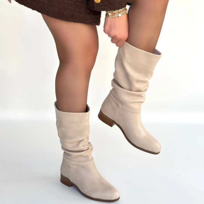 HERŞEYTREND Plod Bej Cilt Körüklü Çizme