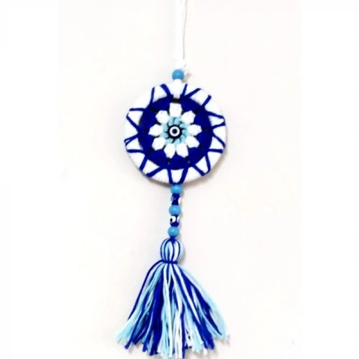 HERŞEYTREND Ponponlu Nazar Boncuğu Desenli El Yapımı Mini Kapı Süsü