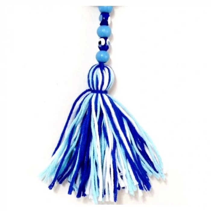 HERŞEYTREND Ponponlu Nazar Boncuğu Desenli El Yapımı Mini Kapı Süsü