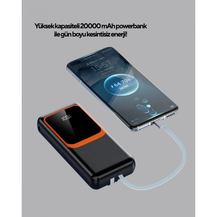Powerbank 20000 mAh 22.5W Hızlı Şarjlı ve Kompakt Çoklu Kablo Çıkışlı