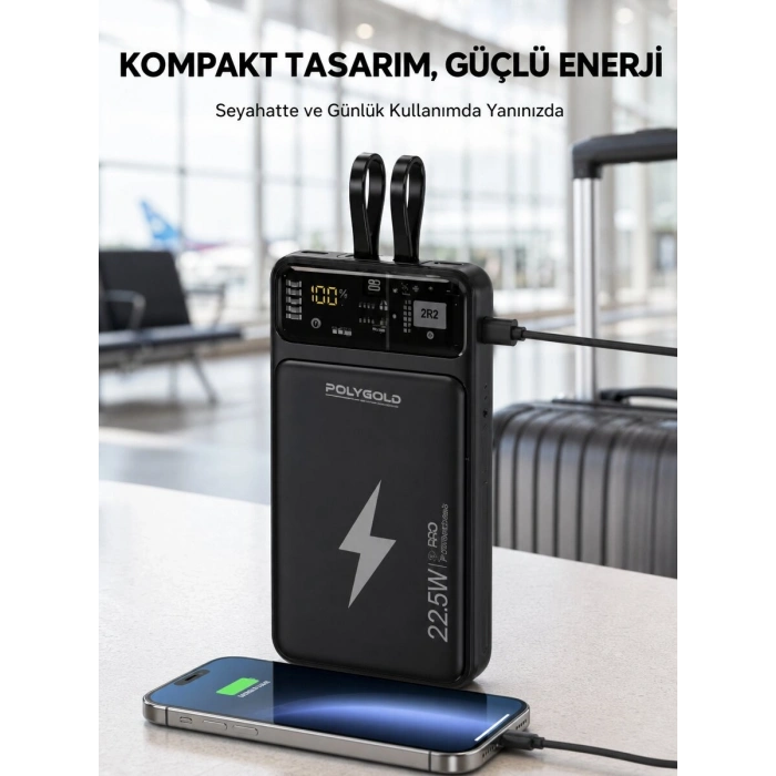 Powerbank Dahili Ekranlı 10000 mAh Çift Kablolu Yeni Nesil