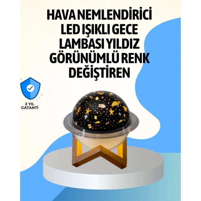 Projektör ışıklı ve aromaterapi destekli taşınabilir nemlendirici cihaz USB bağlantılı