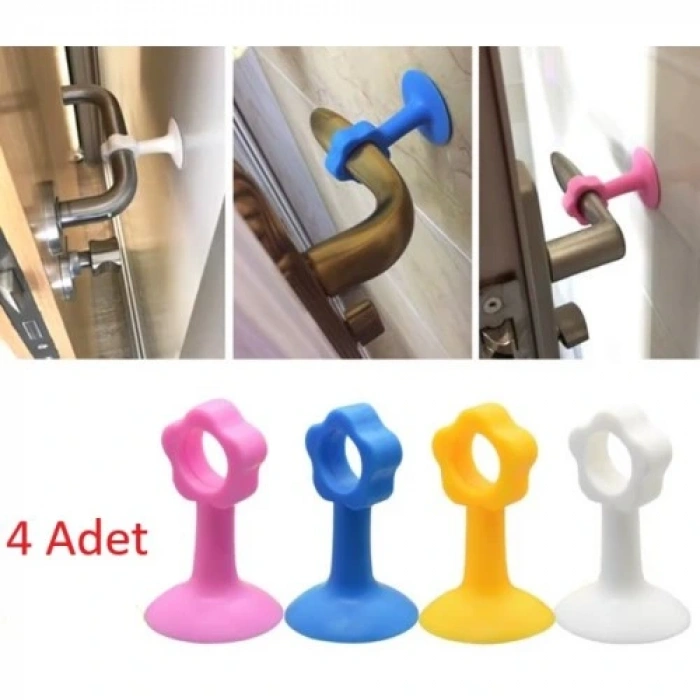 HERŞEYTREND Renkli Vantuzlu Geçmeli Kapı Kolu Stoper 4lü Set
