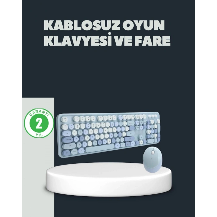 Retro Daktilo Stilli Kablosuz Klavye Mouse Seti – Sessiz ve Şık