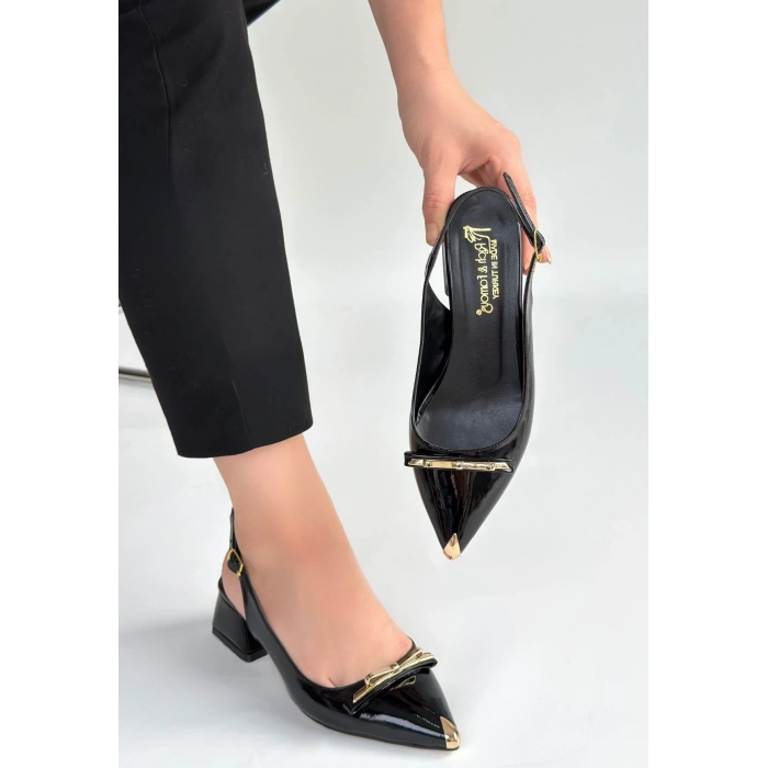 HERŞEYTREND Ricy Siyah Rugan Topuklu Ayakkabı