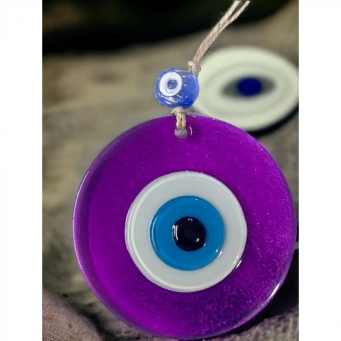 HERŞEYTREND Şeffaf Mor Nazar Boncuklu Duvar Süsü 10 Cm Cam Duvar Dekoru